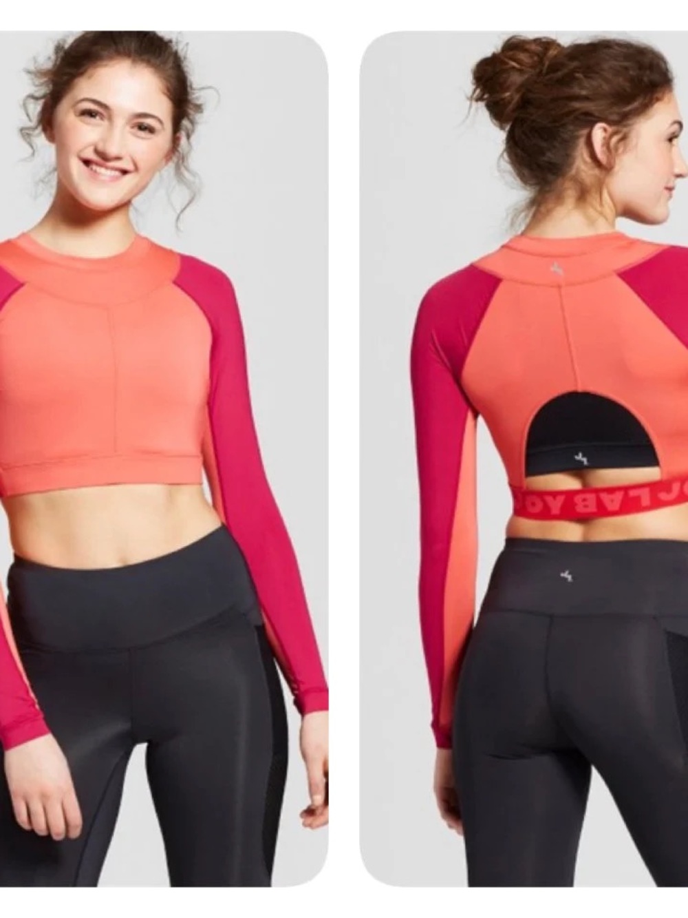JoyLab Color Block Open Back Long Sleeve Active Crop Top Medium